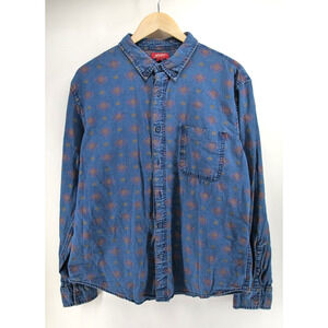 Arizona Jeans Co Aztec Button Up Shirt Mens XL Blue Chambray Western Long Sleeve
